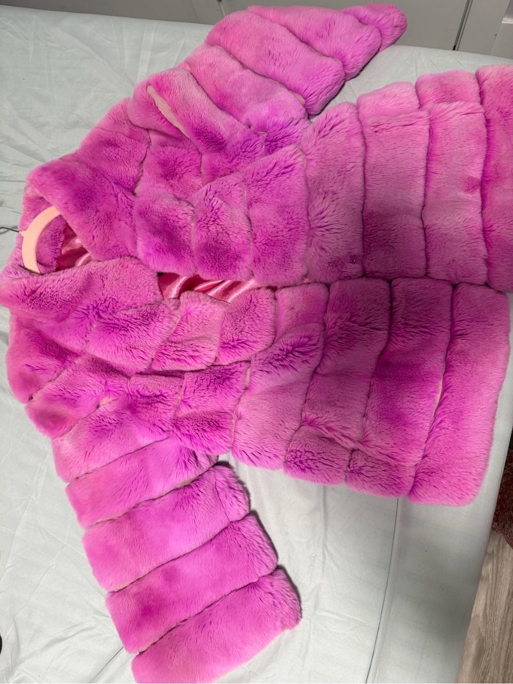 Kids Plush Faux Fur Puffer Coat in Hot Pink